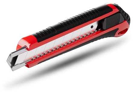 TOX Cúters con hoja de 18 mm, cuchillo para alfombras con carcasa de ABS y funda protectora antideslizante, avance fácil + cambio de hoja, bloqueo fijo, incl. 2 hojas de recambio, 1 pieza, 09790012