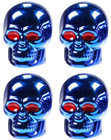4Pack Tyre Valve Caps, Skull Head Style Bike Motorcycle Car Wheel Tires Valve Stem Caps, Skull Styling Car Tire Stem Universal Tire Dust Covers, for Cars, Motorbike, Trucks, Bicycle (Blue)