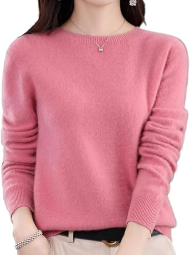JIABAOZ Maglione in Cashmere da Donna Maglione Girocollo in Cashmere Maglione Pullover Lavorato a Maglia a Maniche Lunghe e Morbide Maglioni Invernali Caldi e Larghi per Donna (L,Pink)