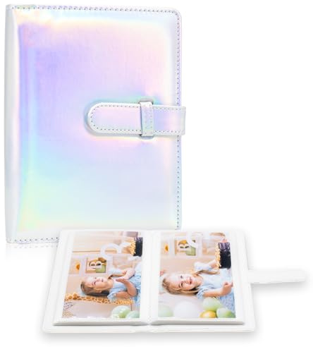 Album fotografico per foto da 10 x 15 cm, 68 tasche, piccola e mini capacità, in pelle vegana, portatile, per ragazzi e ragazze, per compleanni e matrimoni (Argento magico)