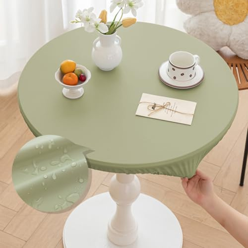 Morbuy Mantel Antimanchas Redondo 120 cm, para Mesa 100-110 cm, PU Cuero Impermeables Manteles de Mesa, Elastico Ajustable Verde Manteles para Hogar Cocina Comedor Jardín Café