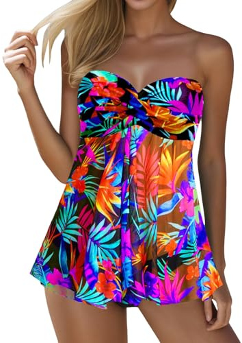 Bikini Donna Mare,Donna Bandeau Tankini Top Mesh Senza Spalline Costumi da Bagno Top Costumi da Bagno Senza Slip Nero (Blue, XL)
