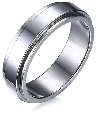 Herrring i rostfritt stål, spinnband, 6 mm, silver, storlek 9