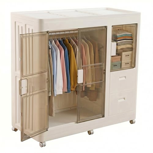Well Home Cajas de almacenaje apilables con puerta frontal, Organizador modular plegable con ruedas, Modularidad eficiente, Multiespacios, Armario plegable con 2 Compartimentos y 2 Cajones
