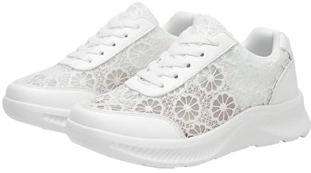 Tenis deportivos de malla de encaje para mujer, ortopédicos, acolchados, antideslizantes, florales, huecos, transpirables, para verano, caminar, trotar, gimnasio, deportes, White, 39 EU