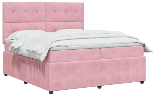 vidaXL Lit boxspring avec Matelas Rose 200 x 200 cm Velours, Chambre Moderne, lit à Ressorts, Matelas réglable, Cadre stylé, Sommeil Confortable à la Maison