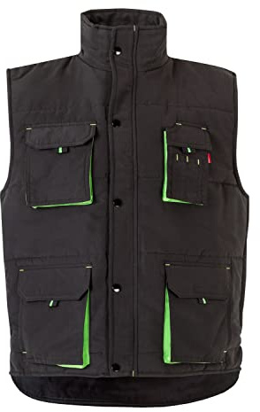 VELILLA 205902 Gilet matelassé bicolore multipoches, noir/vert citron, taille L