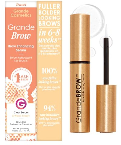 Grande Cosmetics GrandeBROW Brow Enhancing Serum for Fuller, Bolder, Looking Eyebrows - Brow Serum With Vitamins, Peptides, Antioxidants, Amino Acids, Cruelty Free - 8 Week Supply (1.5 mL)