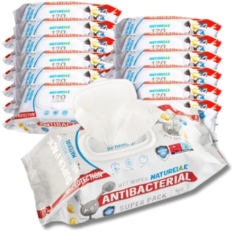 Naturelle Lingettes Humides Antibactériennes - Nettoyage De Surfaces Et Des Mains, 1440 , 120 Unités (Lot 12)