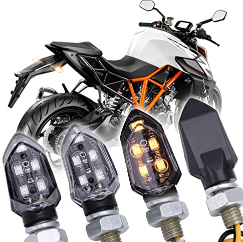 JMTBNO 4pz Frecce Moto Indicatori di Direzione Omologate 12V Universale LED Mini Freccia Anteriori Posteriore Lampadina Impermeabile Luce Ambra Compatibile con M8 Moto Scooter Quad Cruiser Off Road