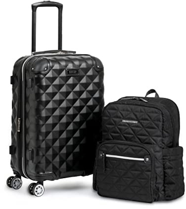 Kenneth Cole REACTION Diamond Tower Collection Lightweight Hardside Expandable 8-Wheel Spinner Travel Luggage, Black, 20-Inch Carry On