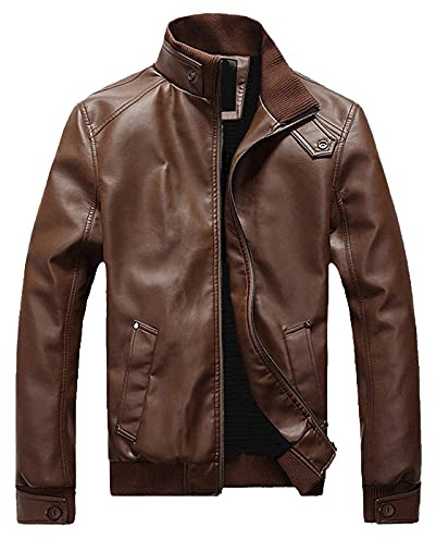 NUSGEAR 2022 Hombres Chaqueta de Cuero,Otoño Invierno Espesar Chaqueta de béisbol Abrigo de Pieles Coincidencia solapa Cuello alto Chaqueta Impermeable a Prueba de Viento PU Ropa de moto Talla grande