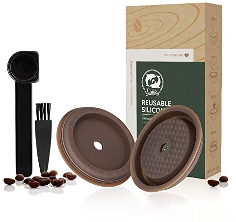 SPORTARC Reusable Coffee Capsule Lid, Coffee Caps, Refillable Lid, Compatible with Vertuoline Caps, Food Grade Silicone Lid with Scoop and Brush