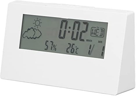 BuyWeek Sveglia Digitale, Comodino Orologio da Tavolo Orologio Elettronico con Luce LCD Ora Data Temperatura Umidità Display Funzione Snooze(Bianco)