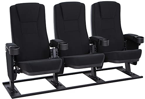 Seatcraft Zenith Movie Theater Seating, Fabric, No-Drill Free-Standing Base, Rocker Recliner, Flip-Up Armrests w/Cupholders, Gravity Lift Seat Surface, Row of 3, Black