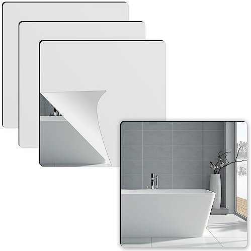 Olicky 4 Pcs Self Adhesive Mirror Tiles 20x20 cm, Wall-Mounted 2mm Thick Acrylic Wall Mirrors Stickers for Home Decoration, Bathroom, Bedroom