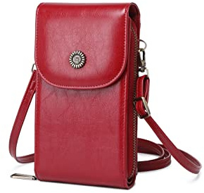 HINGTAT Liten crossbody-väska för kvinnor mobiltelefonhandväska RFID-blockerande axelhandväska plånbok med kreditkortsfack, Röd
