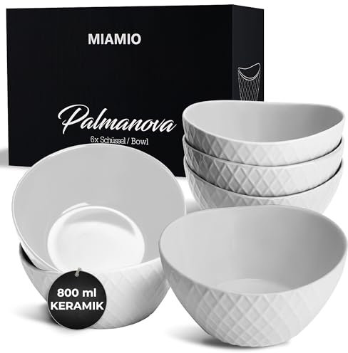 MIAMIO – 6 x 800 ml – Schüssel Set/Müslischalen Set – Moderne Schüsseln Matt – Bowls Set groß – Palmanova Kollektion (Weiß)