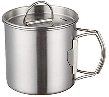 Camping Cup Set, 350ml Stainless Steel Camping Mugs Outdoors Cup with Foldable Handle and Lid Scale, Camping Water Mug for Outdoor Campings Hiking Backpacking