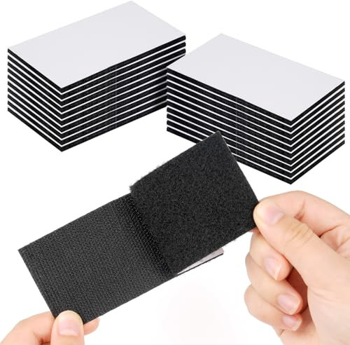 WINKIO 20Pcs Hook and Loop Strip Tape, 5 × 10 cm Double Sided Sticky Pads Self Adhesive, Strong Heavy Duty Adhesive Strips for Home & Office Use (Black)