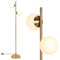 COSTWAY Lampada da Terra, Lampada a Stelo con 2 Sfere in Vetro Opalino e Interruttore a Pedale, Piantana LED da 12W per Soggiorno, Camera da Letto e Studio
