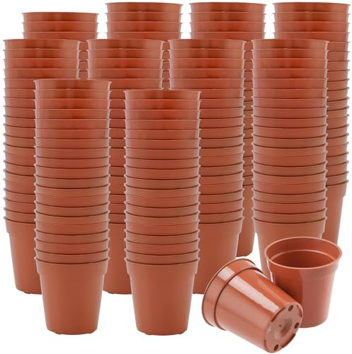 HEIHAK 200 Pack 5.4cm Mini Plastic Plant Pots, Small Plastic Flower Pots, Round Plant Nursery with Drainage Holes Potted Container for Various Small Plants, Brick Red