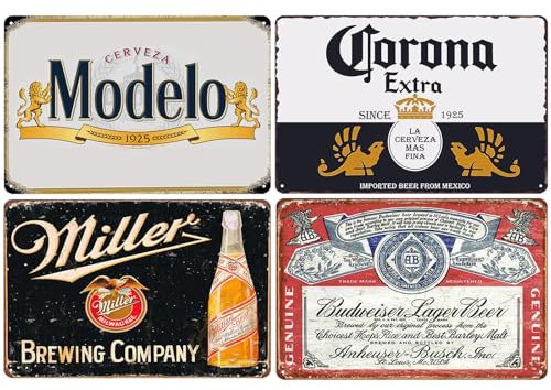 4 Pack Metal Bar Signs For Home Pub Or Outdoor Tiki Bar Cafe Wall Beer Retro Club Man Cave Accessories 20 x 30cm