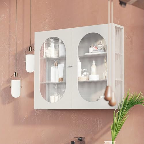 Wandmontierter Badezimmerschrank Badschrank Hängend Mit Glastür Dekoratives ,hängeschrank Küche Küchen-Organizer,hängeschrank Wohnzimmer Wandmontiertes Schwebendes Regal Hängeschrank(White,27.5x5.9x23