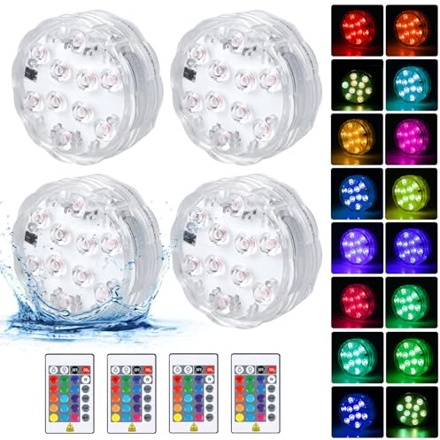 4 Pcs Luces Led Sumergibles para Piscina RGB Multicolor, Iluminación Impermeable IP68 para Estanque y Decoración Exterior Del Jardín
