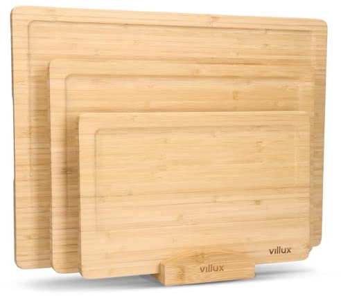 Villux Schneidebrett Holz Groß, Holzbrett Küche, Holzschneidebrett, Schneidebretter Holz, Holzbrettchen, Cutting Board, Bambus Schneidebrett, Küchenbrett Set, Chopping Board, Holzbretter