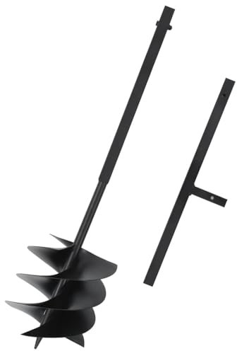 LAPOOH Trivella per Terreno con Maniglia Robusto Manuale Giardino Piantapali con Viti Trapano a Terra Foraggio 200 mm in Acciaio Nero