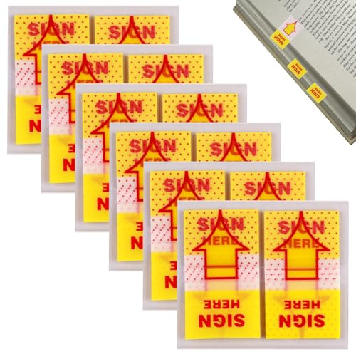 300Pcs Sign Here Index Tabs Stickers for Document Notebook Classify File | 50/Dispenser 1inch Yellow Translucent Small Message Flags Arrow Sticky Page Marker for Office School Home Supplies
