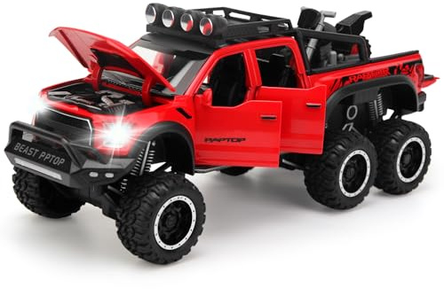Toy Trucks Pickup for Boys 4-7 Metal Diecast Truck Toys with Sound and Light for Kids 3-5, Pull Back Toys for Ages 8-13 Old Gifts