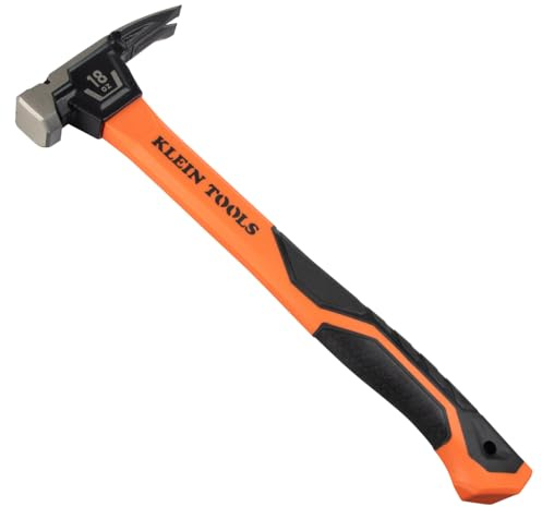 Klein Tools H80918 - Martillo de fibra de vidrio de cara lisa con garra recta, acero forjado de 18 onzas, arrancador de uñas magnético y cara cuadrada extragrande