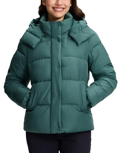 Pioneer Camp Chaqueta de invierno para mujer, chaqueta acolchada cálida, resistente al viento y al agua, con capucha desmontable y cintura ajustable, ligera y cálida para esquí, senderismo, camping