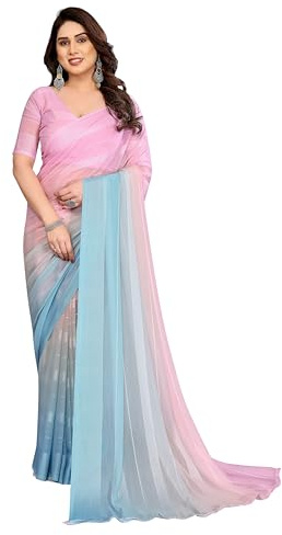ETHNICMODE saree indiano donna Printed Georgette Light Weight Jari Party Multicolor sari indiani donna Pink Blouse Piece-1158