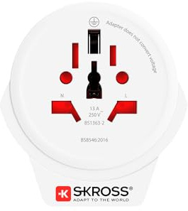 SKROSS World to Europe USB kompakt adapterkontakt universell reseadapter för säker och enkel laddning i mer än 90 länder med skyddande kontaktstativ