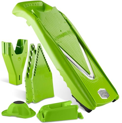 Börner Reston Lloyd - Mandolina rebanadora V5 (juego profesional) • Cortador en V con 10 estilos de corte y soporte de seguridad para alimentos • Cortador de cocina ajustable para verduras y frutas