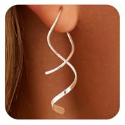 Bvuem Dangle Earrings Dainty Twisted Spiral Threader Hypoallergenic Jewelry, Sterling Silver Plated Trendy Lightweight Accessories for Women Valentines Mother's Day Birthday Thanksgiving Day Easter Basket Stuffers Gifts
