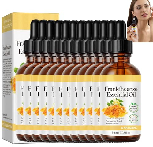 Aceite esencial de incienso natural y aceite de resina, para tonificar la piel, alisar líneas finas, piel calmante, cuidado facial, masaje corporal, 60 ml (12 unidades)