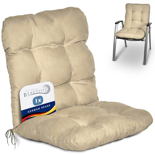 Beautissu Coussin Exterieur Jardin Flair NL - Coussin Chaise Jardin pour Chaise, Fauteuil ou transat de Jardin, terrasse ou Balcon - 100x50x8cm - Dossier Standard – Nature