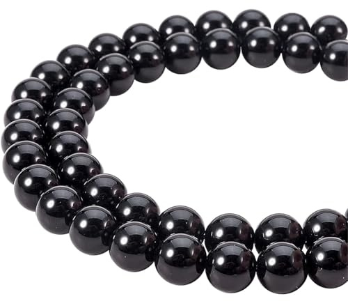 PandaHall Elite – aproximadamente 49 piezas / hilo de 8 mm perla de obsidiana natural perlas redondas de grado a cuerdas de perlas para pulsera collar DIY joyas, color negro, agujero: 1 mm