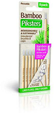 Piksters Bamboo Interdental Brush - Size 00 Pink 0.60mm - 8 Brushes Per Pack