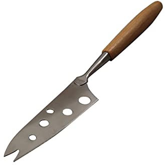 Fackelmann Coltello taglia formaggio con lama a 2 punte forate, manico in legno e parte funzionale in acciaio, 25,5 cm, Sybaris, (colore: argento), quantità: 1 pezzo.