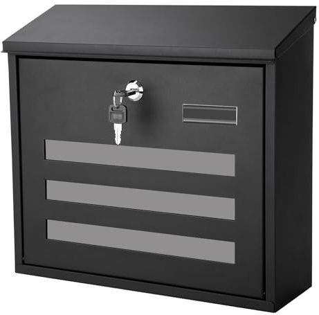Locking Mailbox Wall Mounted Vertical mailboxes with Key Lock Large Capacity Steel Cover Metal Postbox for House Home Outside,Key Lock Drop Box with Galvanized Cover,13.6 x 12.8 x 4.3Inch