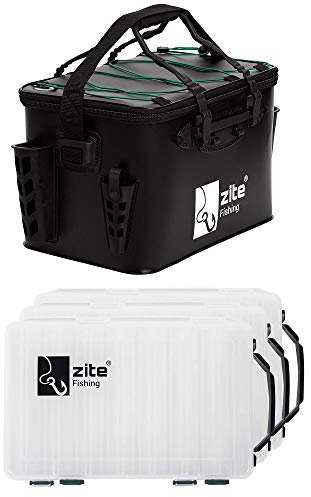 Zite Fishing Angeltasche mit Boxen - EVA Spinntasche Wasserdicht + 3 Tackleboxen - Zum Spinnfischen oder als Bootstasche