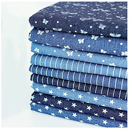 Yimihua Jeansstoff Denim Baumwollstoff Schmetterling Streifen Sterne Bedruckter, Weich Gewaschener, Dünner Stoff Jeans Stoffe Quilten Nähmaterial（Breite 150 cm）(Size:Schmetterling,Color:Blau)
