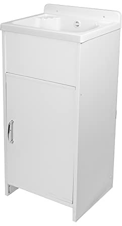 Inbagno Mobile lavatoio salvaspazio in PVC con lavabo in resina Bianco Kit scarico incluso (43x35)