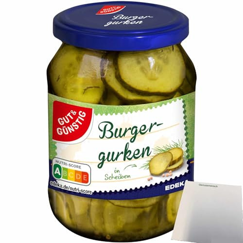 Gut&Günstig Burgergurken in Scheiben würzig-süß (330g Glas) + usy Block