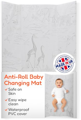 Babycurls Deluxe Anti-Roll PVC Wedge Nappy Baby Changing Mat with Curved Sides and Raised Edges for Babies from Birth Upwards Wipe Clean and Waterproof 69 x 45 x 8cm (Safari Sketches)